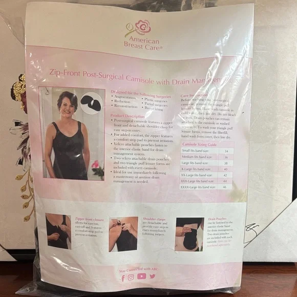 Black Post-Surgical Mastectomy Camisole NIP! - Picture 2 of 4